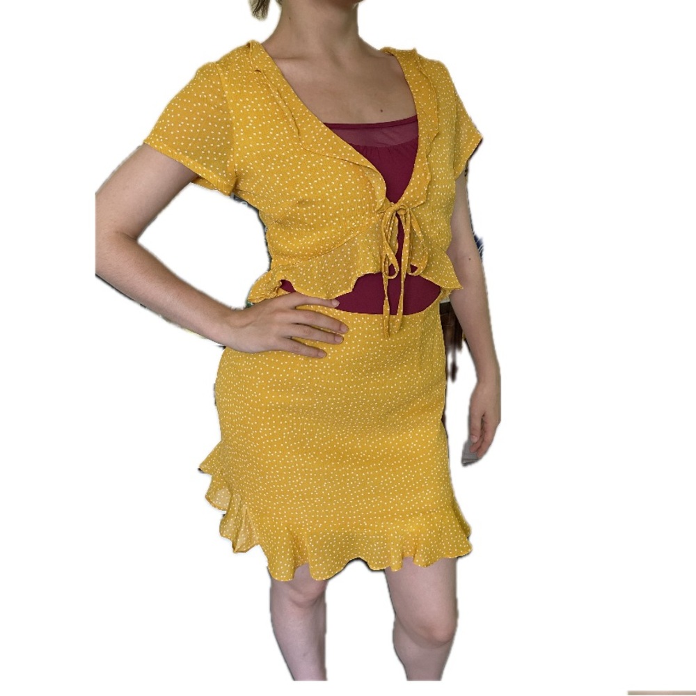 by the way Yellow polka dot dress with ruffles